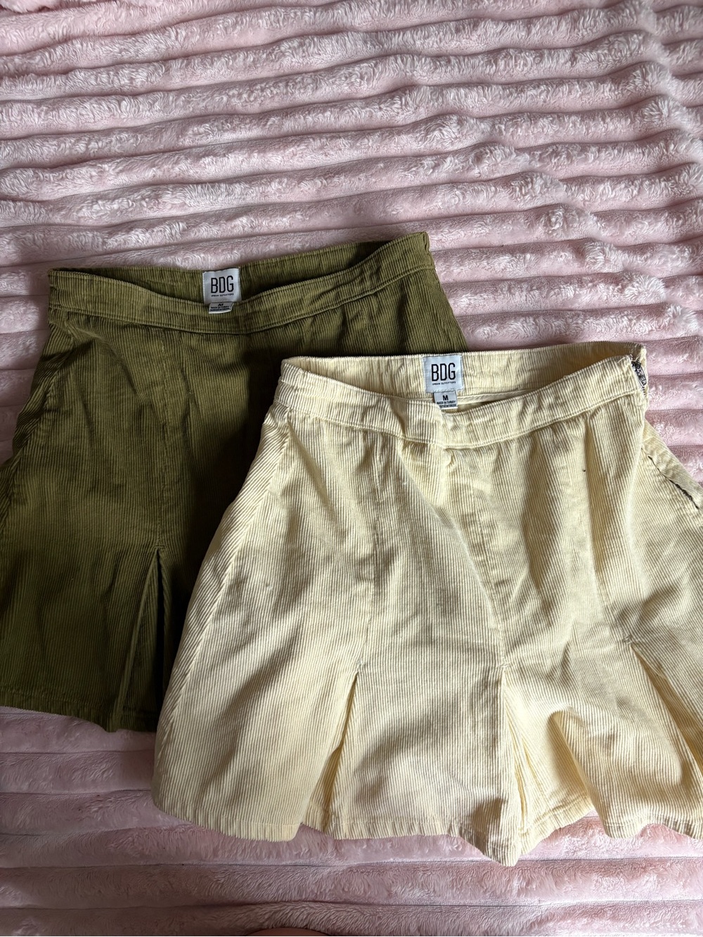 Bundle 2 BDG Women’s Corduroy Pleated Skirts - Olive and Cream